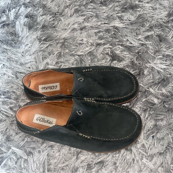 Men's OluKai Moloa Leather Loafers color BLACK/TOFFEE size 9.5 STYLE # 57452 - Picture 6 of 12